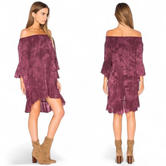 Revolve Blue Life Callista Dress Tie Dye Off Shoulder Boho Plum Asymmetrical XS - Picture 1 of 15